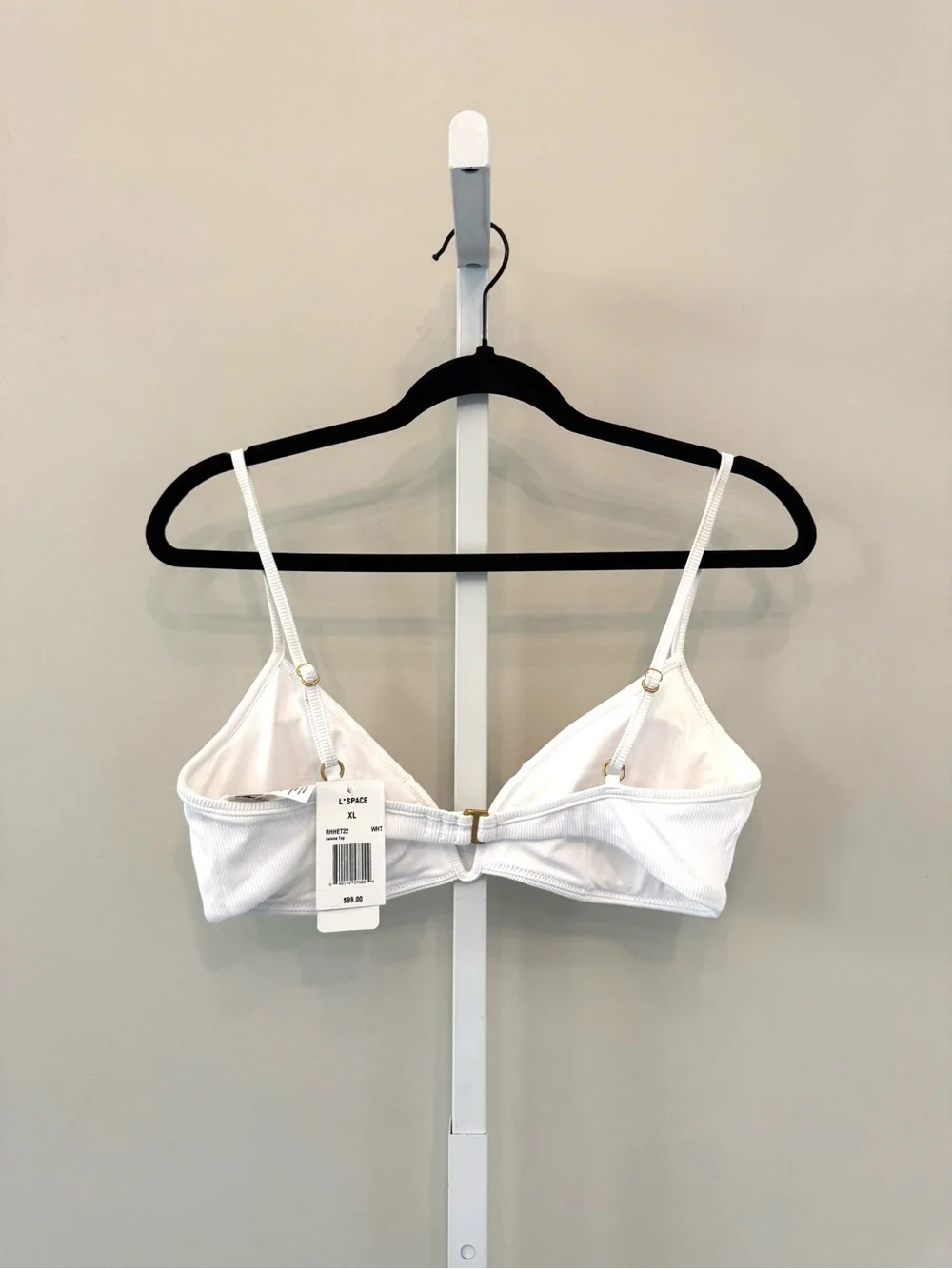 L*Space Helena Bikini Top White V-Plunge Wireless Bra XL NWT
